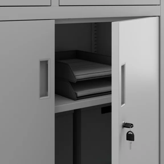 FILIP - 1024 II fém iratszekrény széffel és fiókokkal - szürke színben