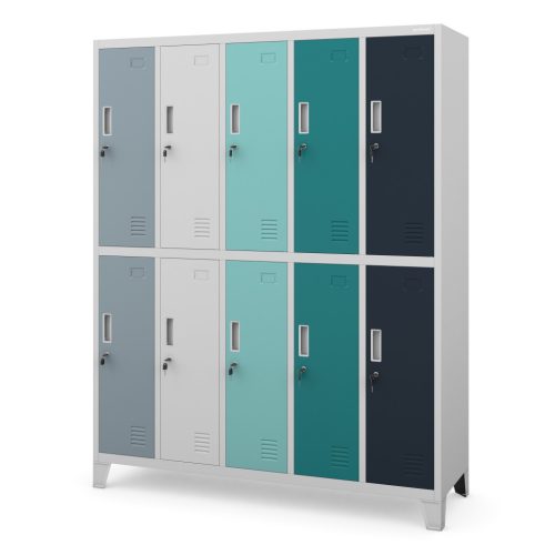 BARTEK 1093 fém öltözőszekrény – szürke test, színes ajtók – összeszerelt
