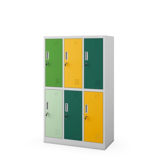 IGOREK 1097 | Fém öltözőszekrény többszínű 6 rekeszes – lapraszerelt