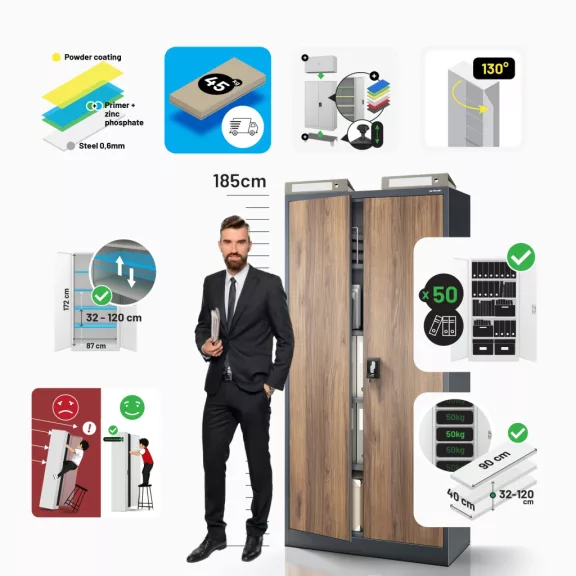 JAN - 1334 Eco Design fém iratszekrény - antracit - dió színben
