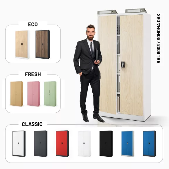 Eco - 1335 Design fém iratszekrény - fehér-sonoma tölgy színben Eco - 1335 Design fém iratszekrény - fehér-sonoma tölgy színben