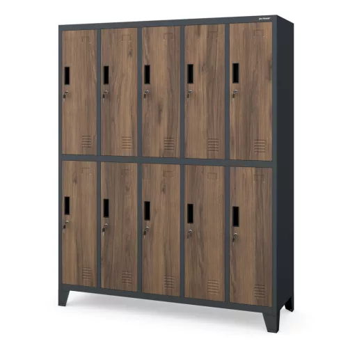 BARTEK 1342 | 10 ajtós Eco Design FÉM öltözőszekrény lábakon / Antracit-dió