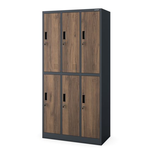 IGOR 1344 | Fém öltözőszekrény antracit/dió 6 rekeszes – lapraszerelt