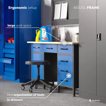 FRANK - 1432 fiókos műhelyasztal - antracit - kék színben
