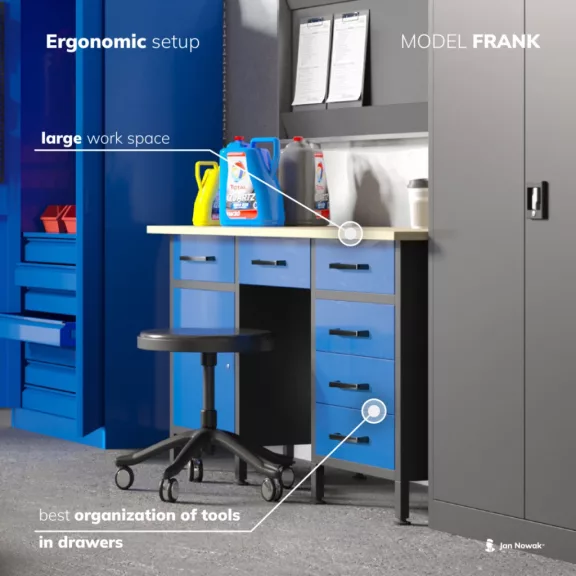 FRANK - 1432 fiókos műhelyasztal - antracit - kék színben