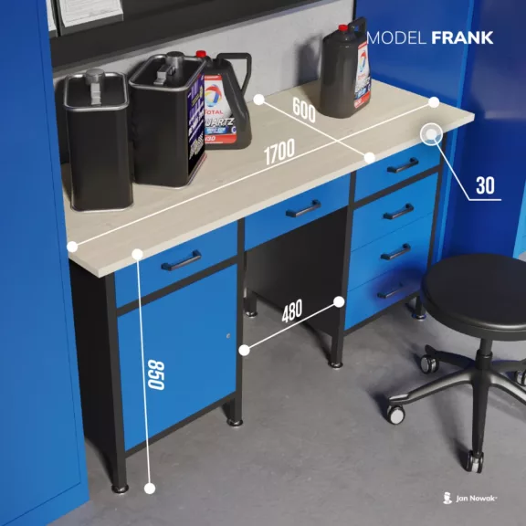 FRANK - 1432 fiókos műhelyasztal - antracit - kék színben