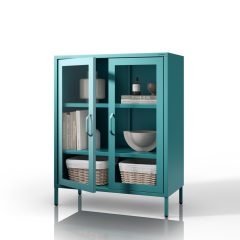   1587 | GINA modern alacsony fém–üveg vitrin 800 × 1015 × 400 mm, zöld