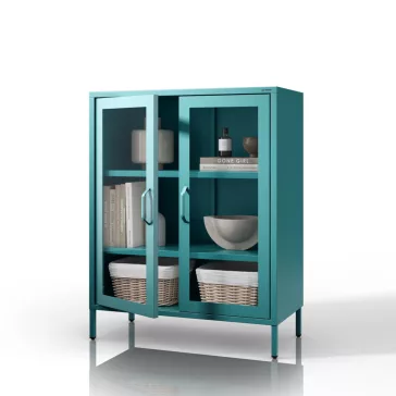 1587 - GINA modern alacsony fém-üveg vitrin 800 × 1015 × 400 mm, zöld