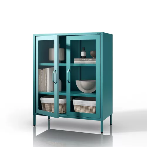 1587 | GINA modern alacsony fém–üveg vitrin 800 × 1015 × 400 mm, zöld
