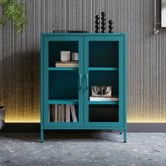 1587 - GINA modern alacsony fém-üveg vitrin 800 × 1015 × 400 mm, zöld