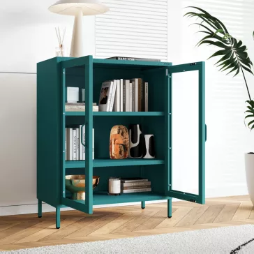 1587 - GINA modern alacsony fém-üveg vitrin 800 × 1015 × 400 mm, zöld