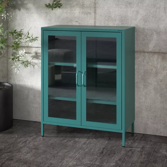 1587 - GINA modern alacsony fém-üveg vitrin 800 × 1015 × 400 mm, zöld