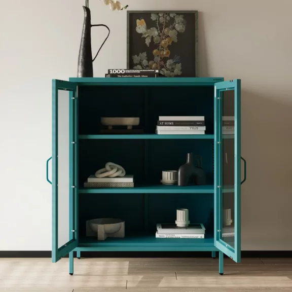 1587 - GINA modern alacsony fém-üveg vitrin 800 × 1015 × 400 mm, zöld