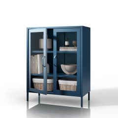   1589 | GINA modern alacsony fém–üveg vitrin 800 × 1015 × 400 mm, sötétkék