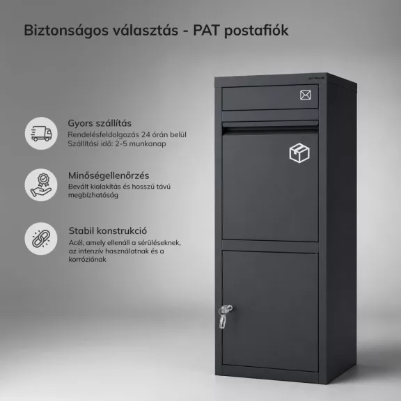 Kültéri csomagláda levélbedobóval - antracit, kulcsos zárral