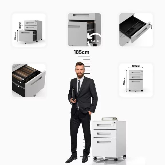 KATE Kontenerek pod biurko szary - Pedestal cabinet grey - Schreibtisch Unterschrank Grau