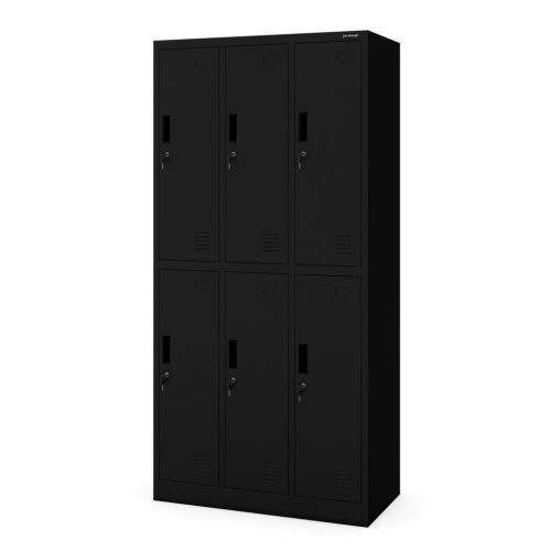 IGOR 1820 | Fém öltözőszekrény, fekete 6 rekeszes - lapraszerelt