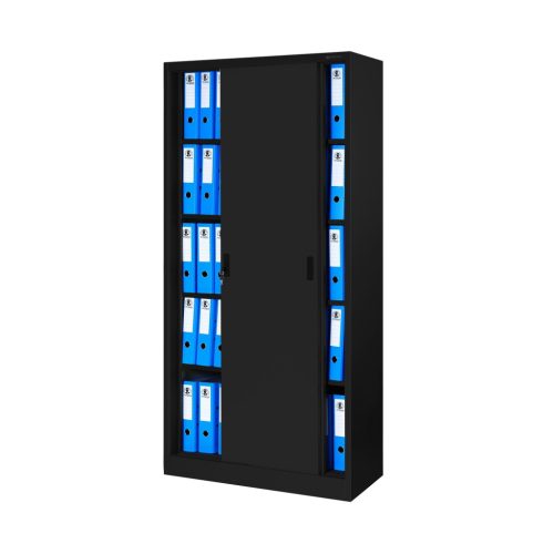 KUBA irodai fém szekrény tolóajtóval, fekete