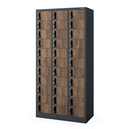 OLIVER 1873-2 | Fém értéktároló szekrény antracit-dió 33 rekeszes – összeszerelt