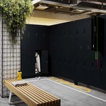 BARTEK 1881 fém öltözőszekrény - teljes fekete éjfekete - lapraszerelt