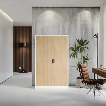 Fém irodai iratszekrény JAN II, Eco Design: fehér - sonoma tölgy