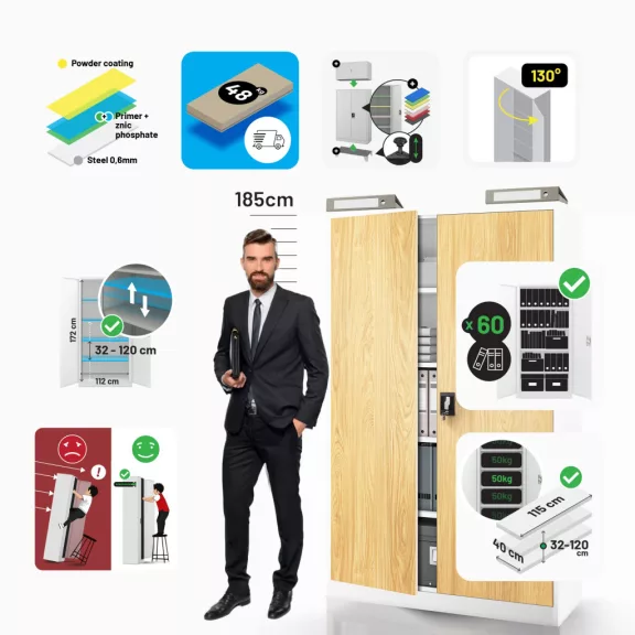 Fém irodagardrób fehér - Aranytölgy: Eco Design JAN II