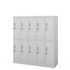   Szürke iskolai munkavédelmi szekrény: 10 rekeszes BARTUŚ 1360 × 1500 × 450 mm