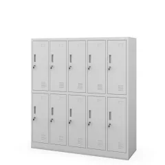   Szürke iskolai munkavédelmi szekrény: 10 rekeszes BARTUŚ 1360 × 1500 × 450 mm
