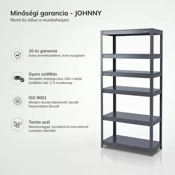 Jan Nowak® JOHNNY széles fém műhelypolc, Antracit, 1800 × 800 × 420 mm