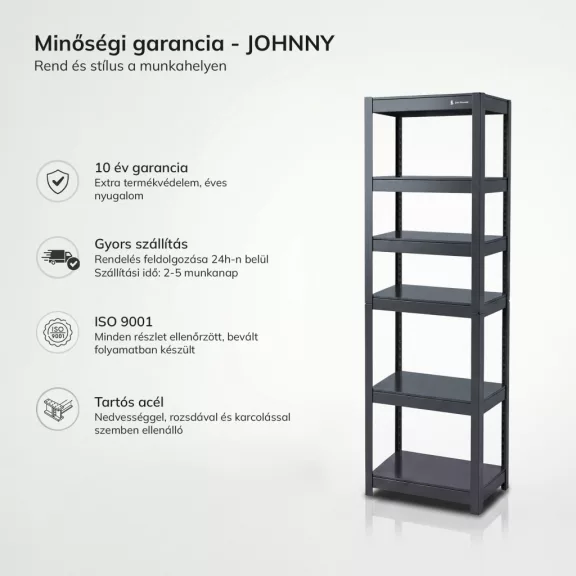 Jan Nowak® JOHNNY keskeny fém műhelypolc, Antracit, 1800 × 450 × 420 mm
