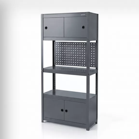 Jan Nowak® JOHNNY fém műhelypolc 2 szekrénnyel, Antracit, 1800 × 800 × 420 mm Jan Nowak® JOHNNY fém műhelypolc 2 szekrénnyel, Antracit, 1800 × 800 × 420 mm