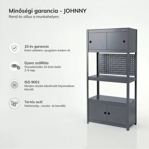 Jan Nowak® JOHNNY fém műhelypolc 2 szekrénnyel, Antracit, 1800 × 800 × 420 mm
