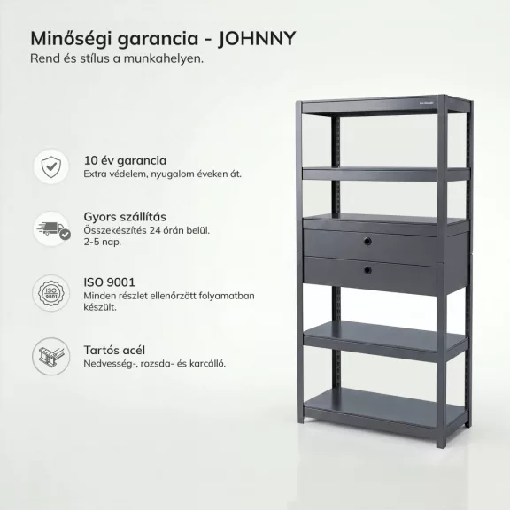 Jan Nowak® JOHNNY fém műhelypolc 2 fiókkal, Antracit, 1800 × 800 × 420 mm