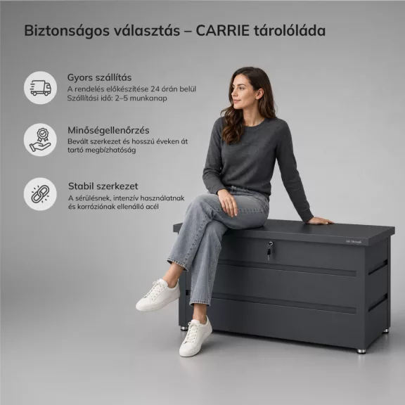 Jan Nowak® CARRIE fém kerti tárolóláda 360 l, Antracit, 1190 × 520 × 587 mm Jan Nowak® CARRIE fém kerti tárolóláda 360 l, Antracit, 1190 × 520 × 587 mm