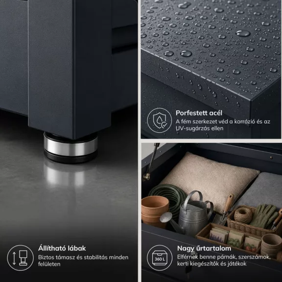 Jan Nowak® CARRIE fém kerti tárolóláda 360 l, Antracit, 1190 × 520 × 587 mm Jan Nowak® CARRIE fém kerti tárolóláda 360 l, Antracit, 1190 × 520 × 587 mm