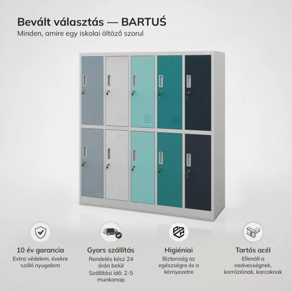 JAN NOWAK BARTUŚ szürke kék tengerészkék 10 rekeszes iskolai szekrény JAN NOWAK BARTUŚ szürke kék tengerészkék 10 rekeszes iskolai szekrény