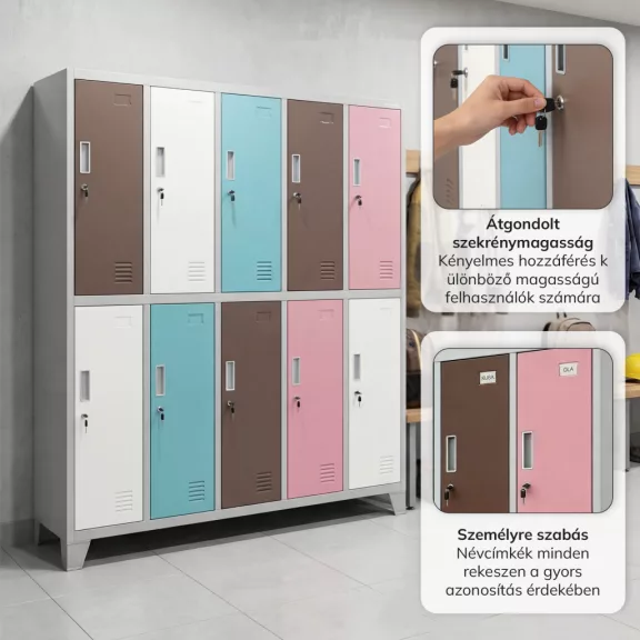 BOZP öltözőszekrény 10 ajtós szürke-pasztell: BARTEK 1360 x 1720 x 450 mm BOZP öltözőszekrény 10 ajtós szürke-pasztell: BARTEK 1360 x 1720 x 450 mm