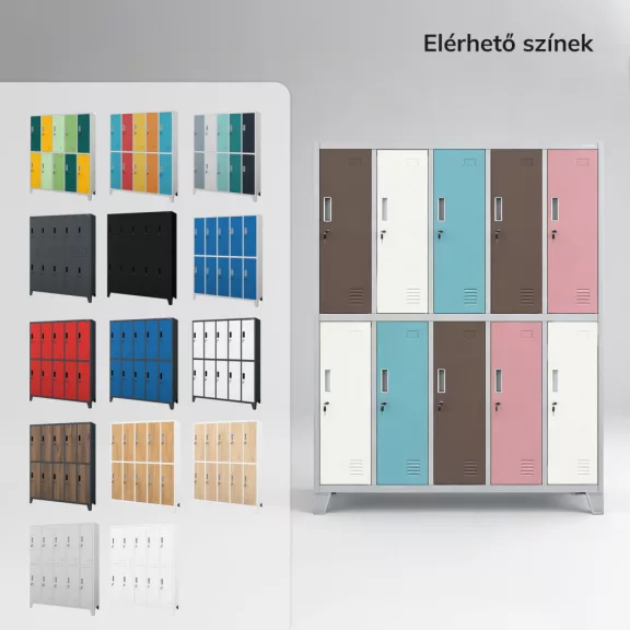 BOZP öltözőszekrény 10 ajtós szürke-pasztell: BARTEK 1360 x 1720 x 450 mm BOZP öltözőszekrény 10 ajtós szürke-pasztell: BARTEK 1360 x 1720 x 450 mm