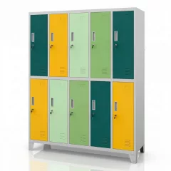   BOZP öltözőszekrény 10 ajtós szürke-zöld-sárga: BARTEK 1360 x 1720 x 450 mm