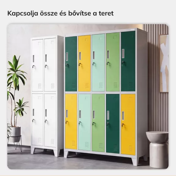BOZP öltözőszekrény 10 ajtós szürke - zöld - sárga: BARTEK 1360 x 1720 x 450 mm BOZP öltözőszekrény 10 ajtós szürke - zöld - sárga: BARTEK 1360 x 1720 x 450 mm