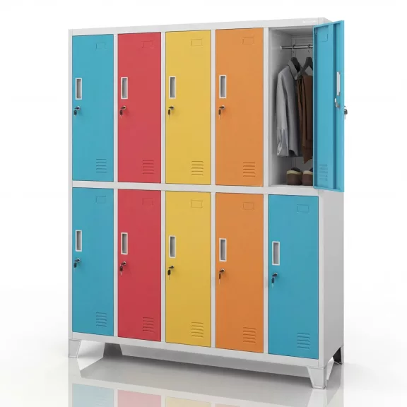 BOZP öltözőszekrény 10 ajtós szürke-többszínű: BARTEK 1360 x 1720 x 450 mm BOZP öltözőszekrény 10 ajtós szürke-többszínű: BARTEK 1360 x 1720 x 450 mm