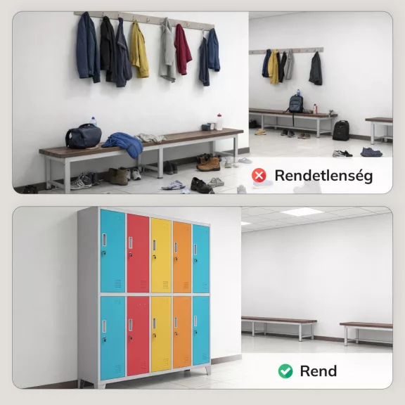 BOZP öltözőszekrény 10 ajtós szürke-többszínű: BARTEK 1360 x 1720 x 450 mm BOZP öltözőszekrény 10 ajtós szürke-többszínű: BARTEK 1360 x 1720 x 450 mm