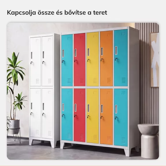 BOZP öltözőszekrény 10 ajtós szürke-többszínű: BARTEK 1360 x 1720 x 450 mm BOZP öltözőszekrény 10 ajtós szürke-többszínű: BARTEK 1360 x 1720 x 450 mm