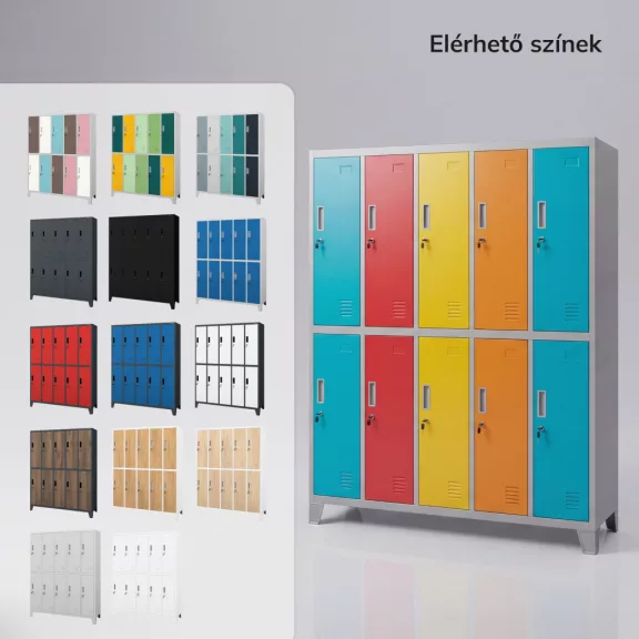 BOZP öltözőszekrény 10 ajtós szürke-többszínű: BARTEK 1360 x 1720 x 450 mm BOZP öltözőszekrény 10 ajtós szürke-többszínű: BARTEK 1360 x 1720 x 450 mm