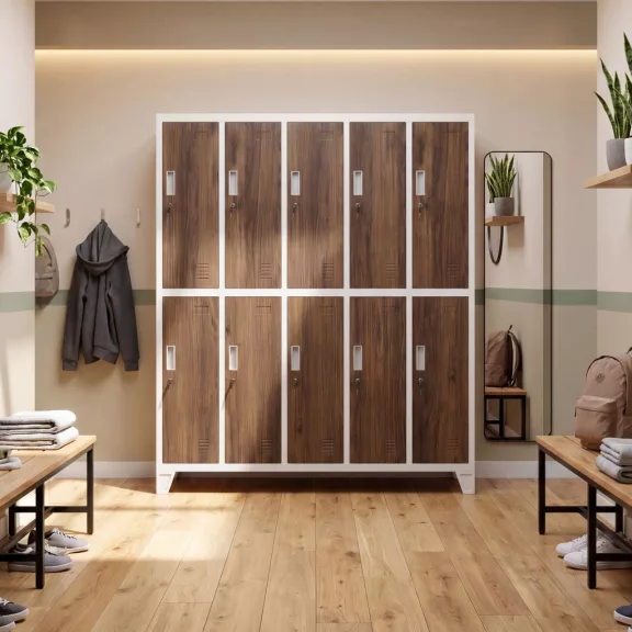 Jan Nowak® | Bartek öltözőszekrény, 10 ajtós, fehér/dió, 1360x1720x450 mm: BARTEK Eco Design Jan Nowak® | Bartek öltözőszekrény, 10 ajtós, fehér/dió, 1360x1720x450 mm: BARTEK Eco Design