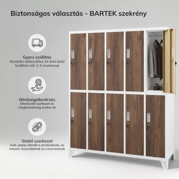 Jan Nowak® | Bartek öltözőszekrény, 10 ajtós, fehér/dió, 1360x1720x450 mm: BARTEK Eco Design Jan Nowak® | Bartek öltözőszekrény, 10 ajtós, fehér/dió, 1360x1720x450 mm: BARTEK Eco Design