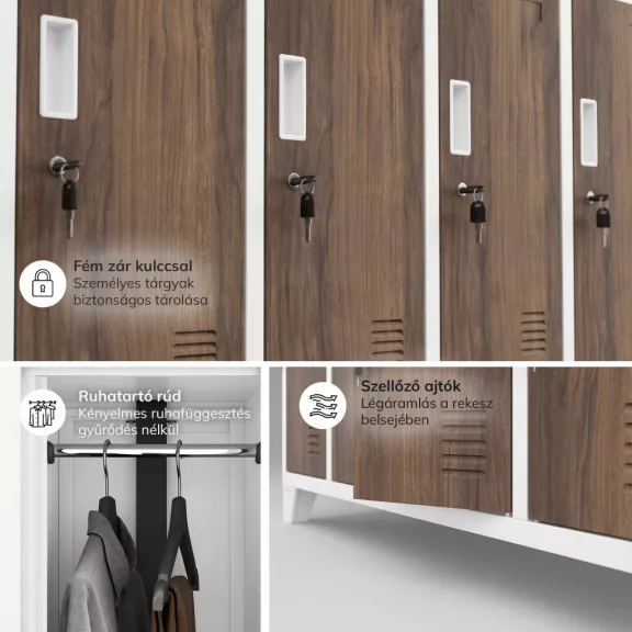 Jan Nowak® | Bartek öltözőszekrény, 10 ajtós, fehér/dió, 1360x1720x450 mm: BARTEK Eco Design Jan Nowak® | Bartek öltözőszekrény, 10 ajtós, fehér/dió, 1360x1720x450 mm: BARTEK Eco Design