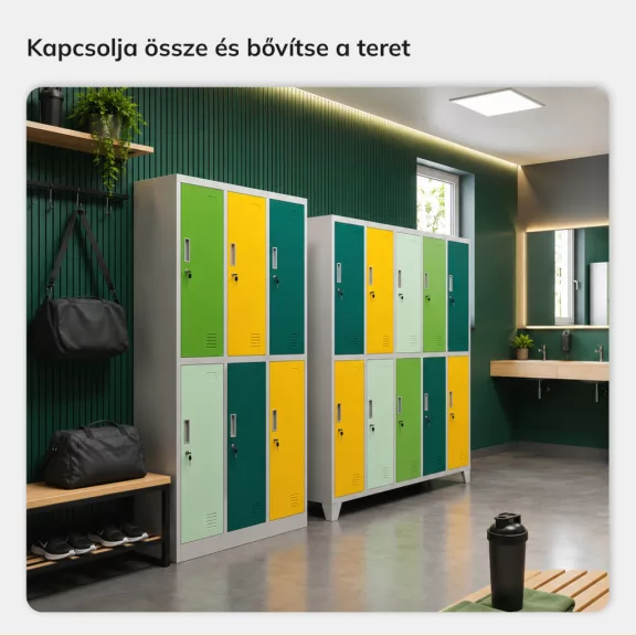 JAN NOWAK IGOR szürke–zöld–sárga 6 ajtós fém öltözőszekrény