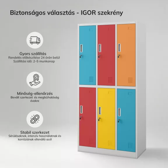 Jan Nowak®  IGOR 6 ajtós színes öltözőszekrény óvodákba és iskolákba 