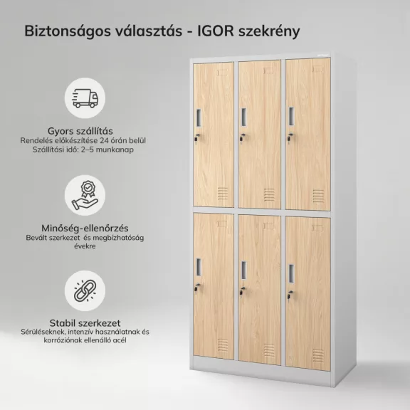 JAN NOWAK IGOR Eco Design szürke sonoma tölgy 6 ajtós öltözőszekrény